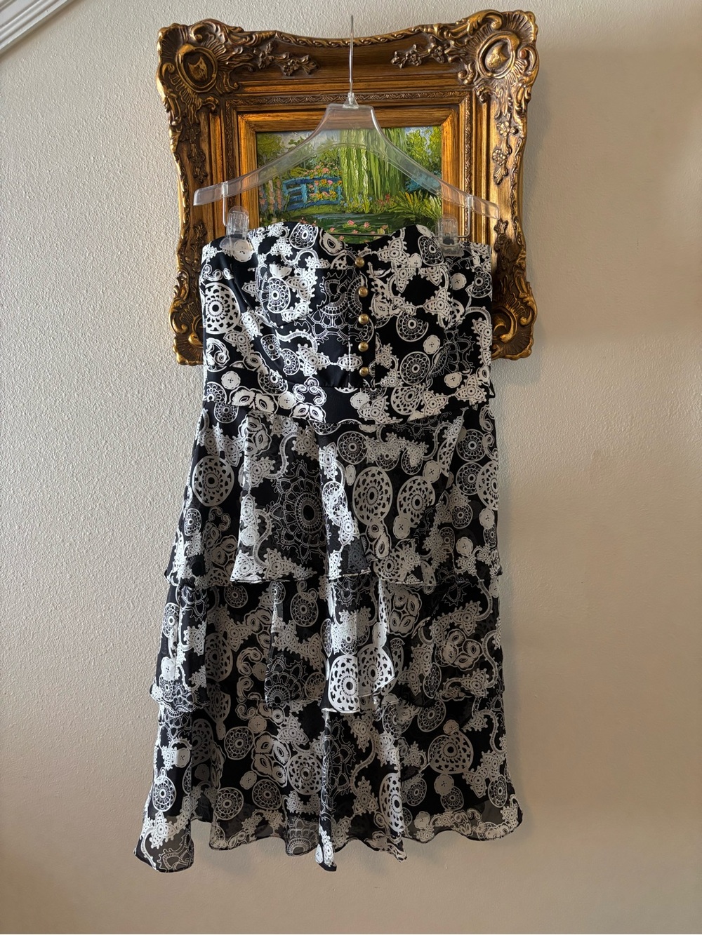 NWT Cynthia Cynthia Steffe Silk Cotton Tiered Strapless Dress Black White